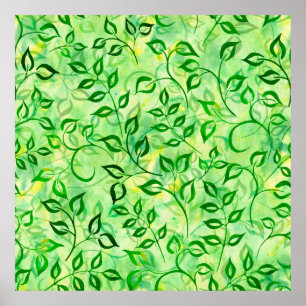 Aquarellgrüne Blätter auf einem gelb-grünen Hinter Poster