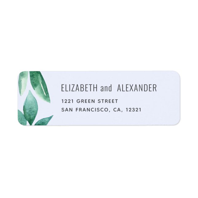 Aquarellgrüne Blätter. Blaue Hochzeitserklärung (Vorne)