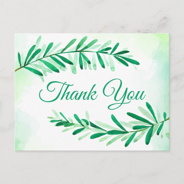 Aquarellgrüne Blätter Danke, dass Sie Vintage verl Postkarte (Vorderseite)