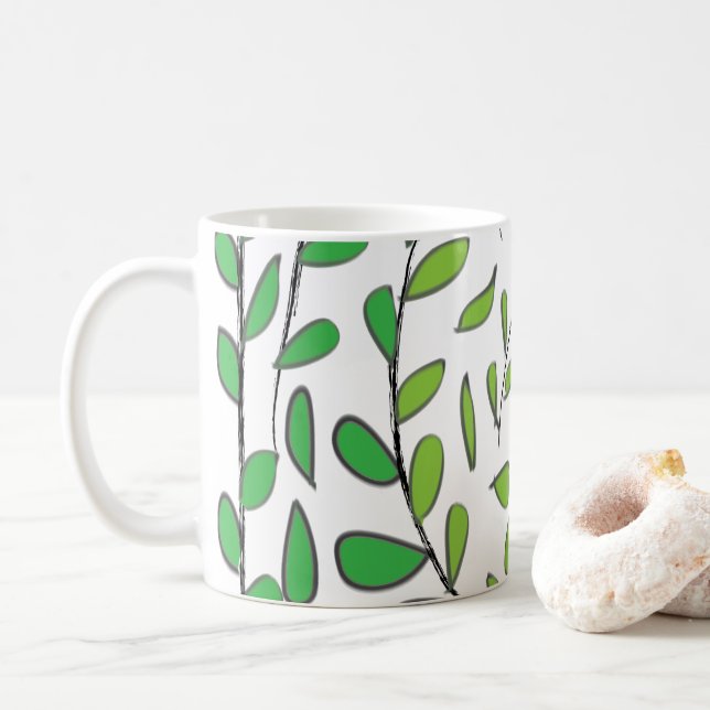 Aquarellgrüne Blätter Kaffeetasse (Mit Donut)