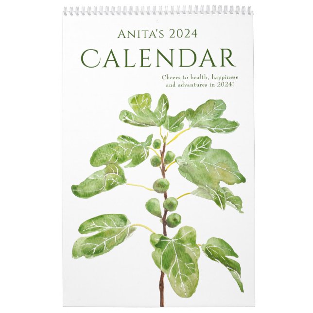 Aquarellgrüne Blätter Kalender 2024 (Titelbild)