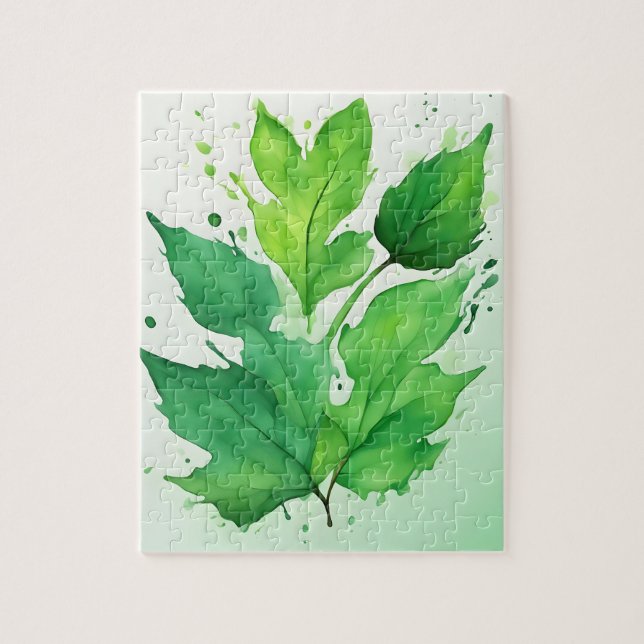 Aquarellgrüne Blätter Puzzle (Vertikal)