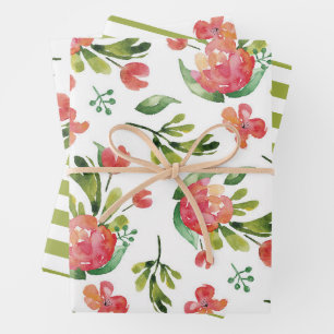 Aquarellgrüne Blume. Blumenmuster Geschenkpapier Set