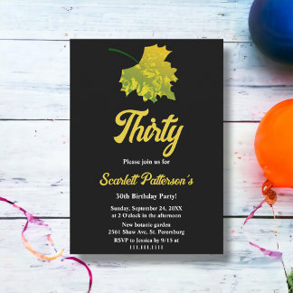 Aquarellgrüne Herbstlaube Schwarz 30. Geburtstag Einladung
