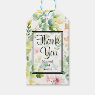 Aquarellgrüne rosa Wildblumen Geschenkanhänger