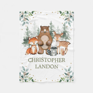 Aquarellgrüne Wälder Waldbäume Junge Kinderzimmer Fleecedecke