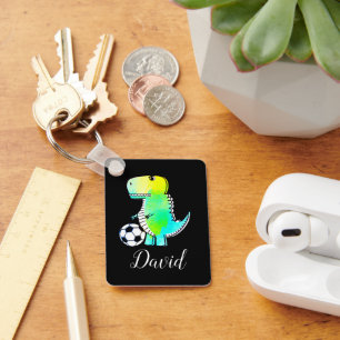 Aquarellgrüner Dinosaurier mit Individuelle Name Schlüsselanhänger