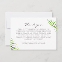 Aquarellgrüner Farn. Botanische Hochzeit im Grünen Dankeskarte