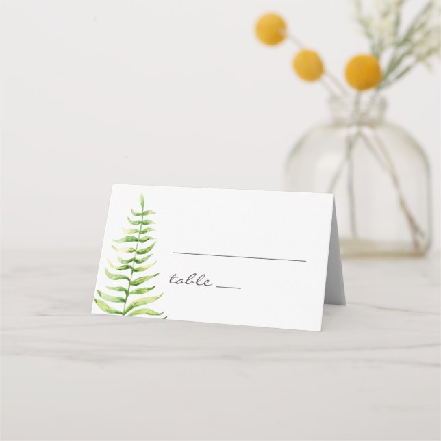 Aquarellgrüner Farn. Botanische Hochzeit von Holz Platzkarte (Vorderseite)