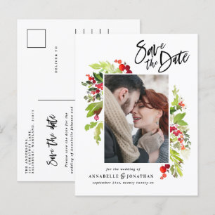Aquarellgrünes Foto Save the Date Ankündigungspostkarte