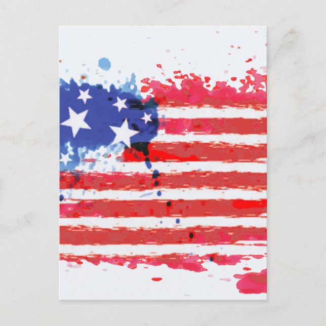 Aquarellgrunge Amerikanische Flagge Postkarte (Vorderseite)