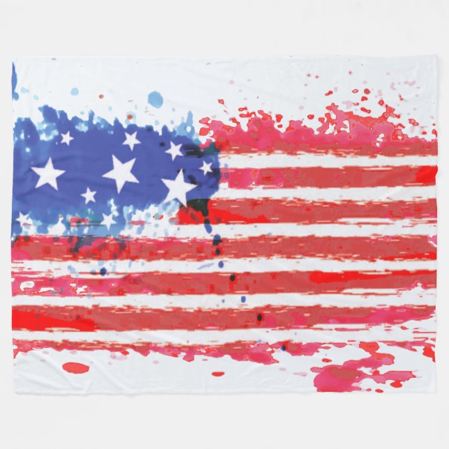 Aquarellgrunge Amerikanischer Flag-Decke Fleecedecke (Vorderseite (Horizontal))