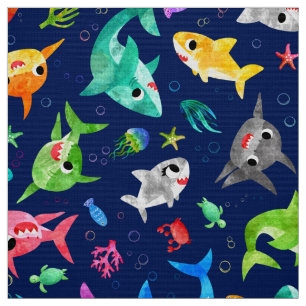 Aquarellhai Familie Adorable Ocean Stoff