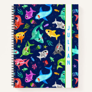 Aquarellhai Familie Adorable Personalisiert Notizbuch
