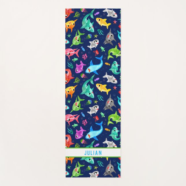 Aquarellhai Familie Adorable Personalisiert Yogamatte (Vorderseite)