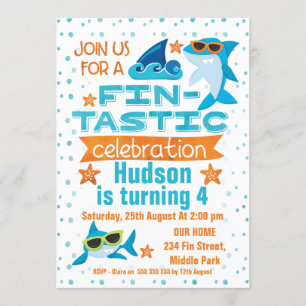 Aquarellhai Fin-tastic Birthday Einladung