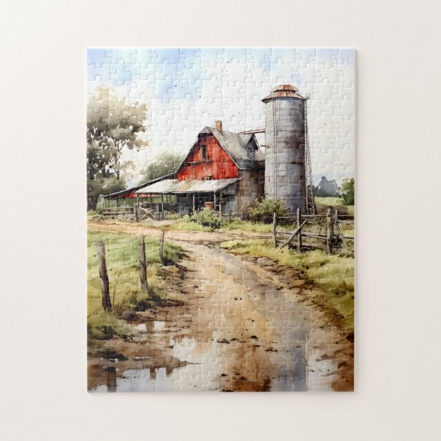 Aquarellhaus mit Silo Puzzle (Vertikal)