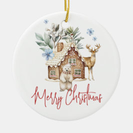 Aquarellhaus, Polar Bear & Reindee Keramik Ornament