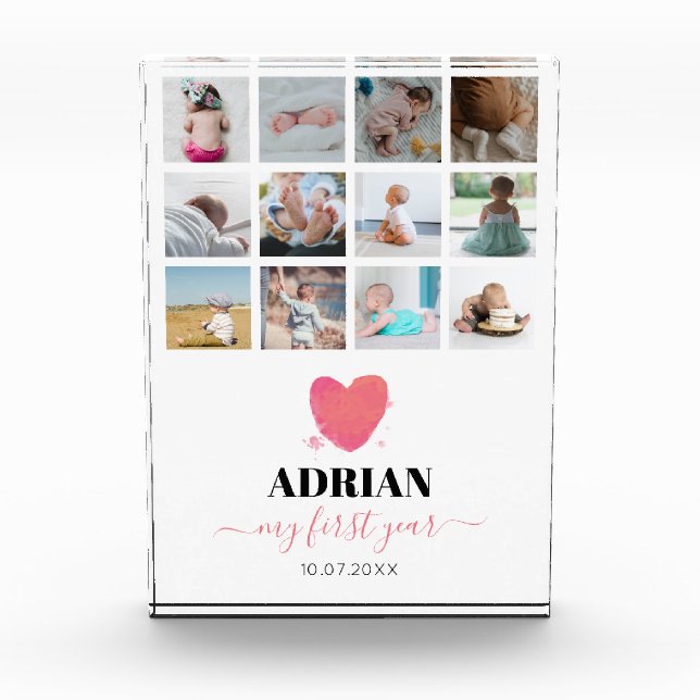 Aquarellherz Baby's First Year Foto Collage (Vorderseite)