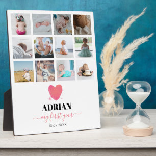 Aquarellherz Baby's First Year Foto Collage Fotoplatte