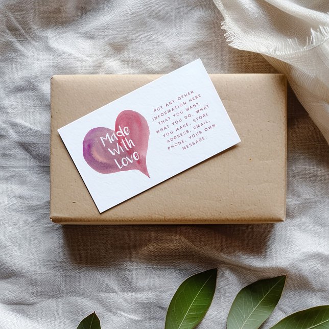 Aquarellherz mit Liebe Soziallinks Icons Begleitkarte (Watercolor love heart made with love Social Links Enclosure Card for customer orders.)