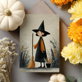 Aquarellhexe Illustration Whimsikales Halloween Karte
