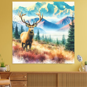 Aquarellhirsch mit Geweih Leinwanddruck