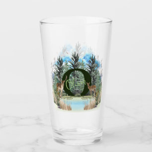 Aquarellhirsch personalisierter Monogramm Buchstab Glas