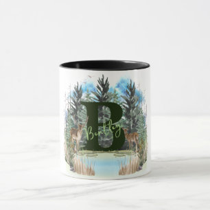 Aquarellhirsch personalisierter Monogramm Buchstab Tasse