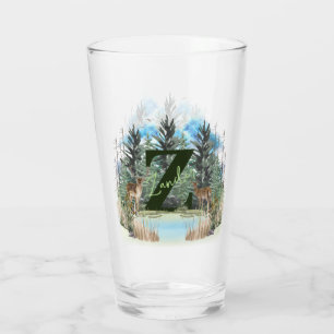 Aquarellhirsch personalisiertes Monogramm Buchstab Glas