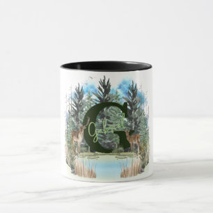 Aquarellhirsch personalisiertes Monogramm Buchstab Tasse