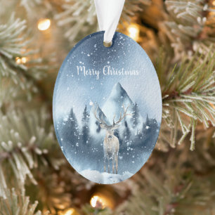 Aquarellhirsch und Schnee, maßgeschneiderter Feier Ornament