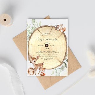 Aquarellholz Scheiben Woodland Babydusche Einladung