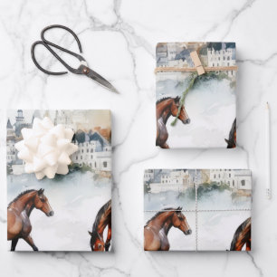 Aquarellhorn-Portrait mit pastellfarbenem Hintergr Geschenkpapier Set