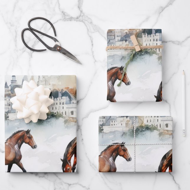 Aquarellhorn-Portrait mit pastellfarbenem Hintergr Geschenkpapier Set (Vorderseite)