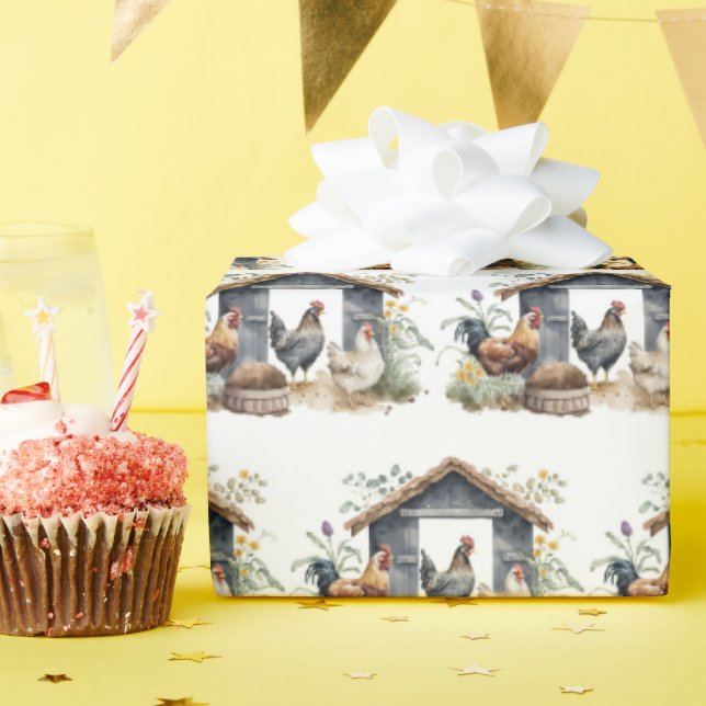 Aquarellhühner Geschenkpapier (Geburtstagsparty)