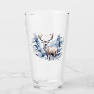 Aquarellhühner Hirsch Winterschneewald Tier Glas