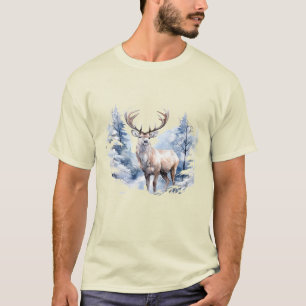 Aquarellhühner Hirsch Winterschneewald Tier T-Shirt