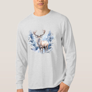 Aquarellhühner Hirsch Winterschneewald Tier T-Shirt