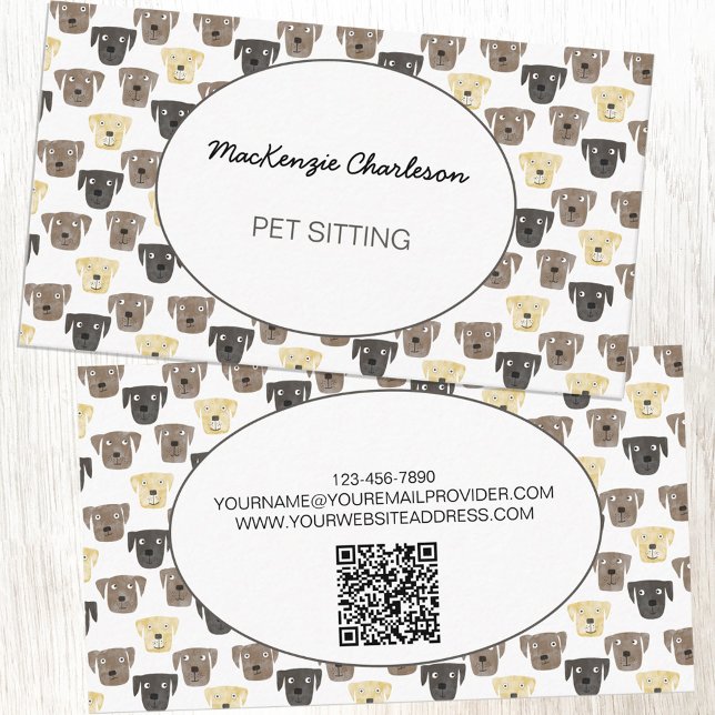 Aquarellhühner QR-Code Visitenkarte (Watercolor dog QR code pet sitting business cards)