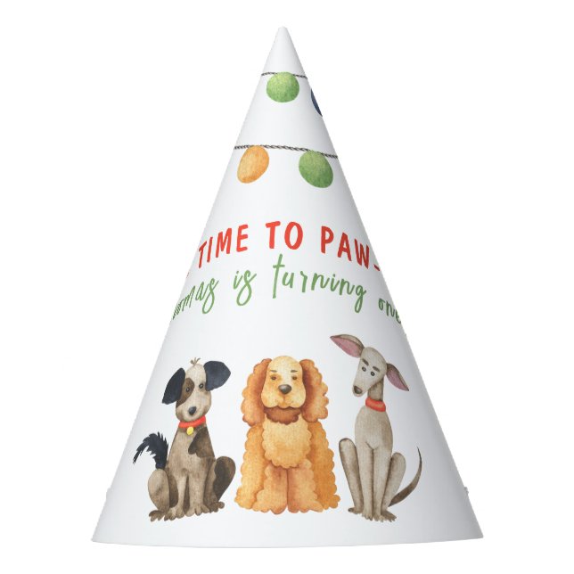 Aquarellhund Erster Geburtstag Partyhütchen (Vorderseite)