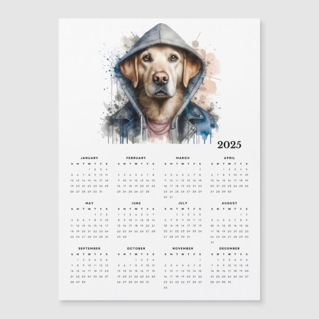 Aquarellhund in Hoodie Splash Art 2025 Kalender Magnetkarte (Vorderseite)