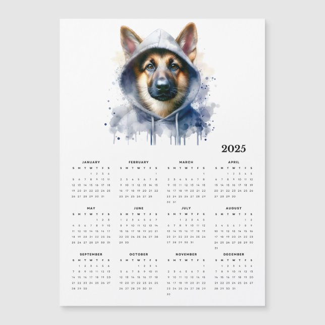 Aquarellhund in Hoodie Splash Art 2025 Kalender Magnetkarte (Vorderseite)