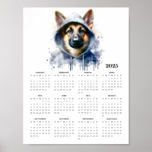 Aquarellhund in Hoodie Splash Art 2025 Kalender Poster