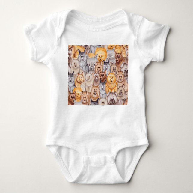 Aquarellhunde: Whimsikischer Nahkampf Baby Strampler (Vorderseite)