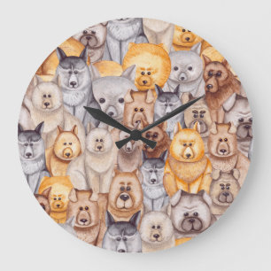 Aquarellhunde: Whimsikischer Nahkampf Große Wanduhr