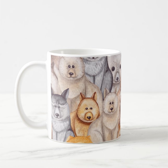Aquarellhunde: Whimsikischer Nahkampf Kaffeetasse (Links)