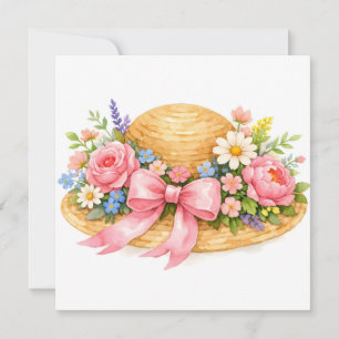 Aquarellhut mit blühenden Blumen Karte
