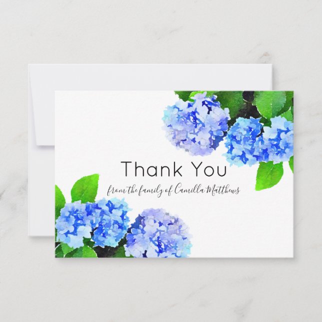 Aquarellhydrangeas-Blumentrauerfall danken Ihnen Dankeskarte (Vorderseite)