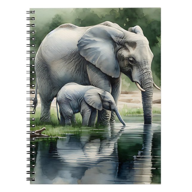 Aquarellillustration von Mama und Baby Elephant Notizblock (Vorderseite)